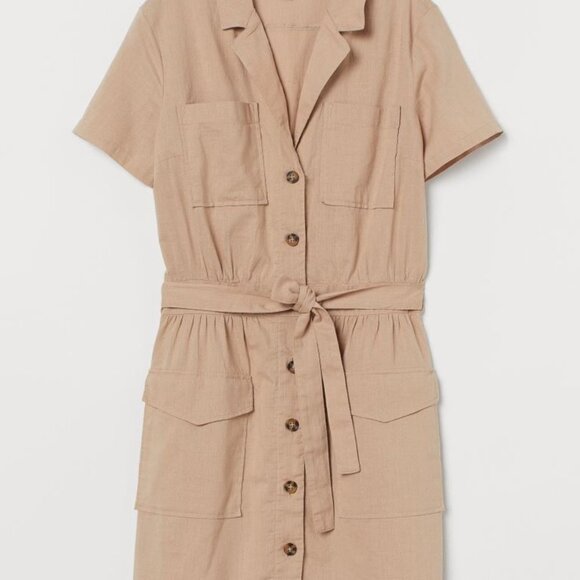 H&M Dresses & Skirts - H&M Button Up Utility Dress Safari Style Cargo Dress Beige Brown size xxs